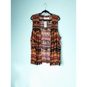 VTG Womens African Themed Open Front Vest 20W Safari Tribal Animal Print Y2K